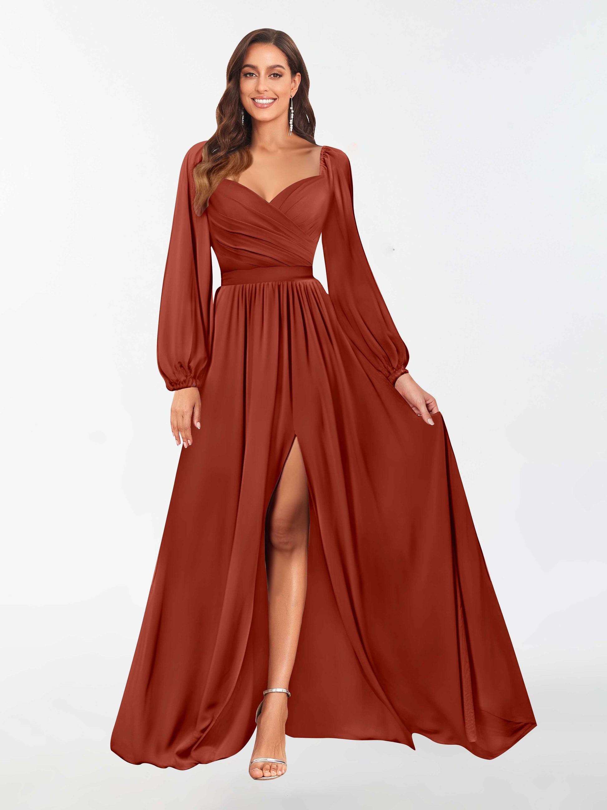 Graceful Long Sleeves Floor Length Chiffon Bridesmaid Dresses UK mollyevers.co.uk Graceful Long Sleeves Floor Length Chiffon Bridesmaid Dresses UK mollyevers.co.uk