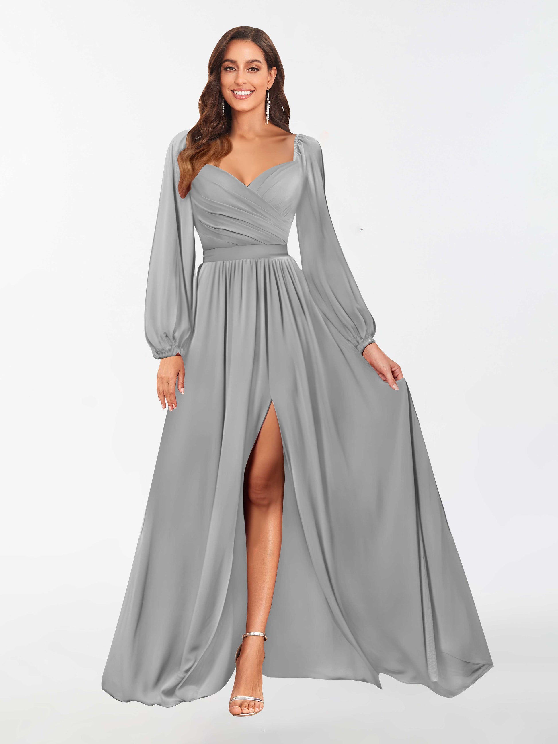 Graceful Long Sleeves Floor Length Chiffon Bridesmaid Dresses UK –
