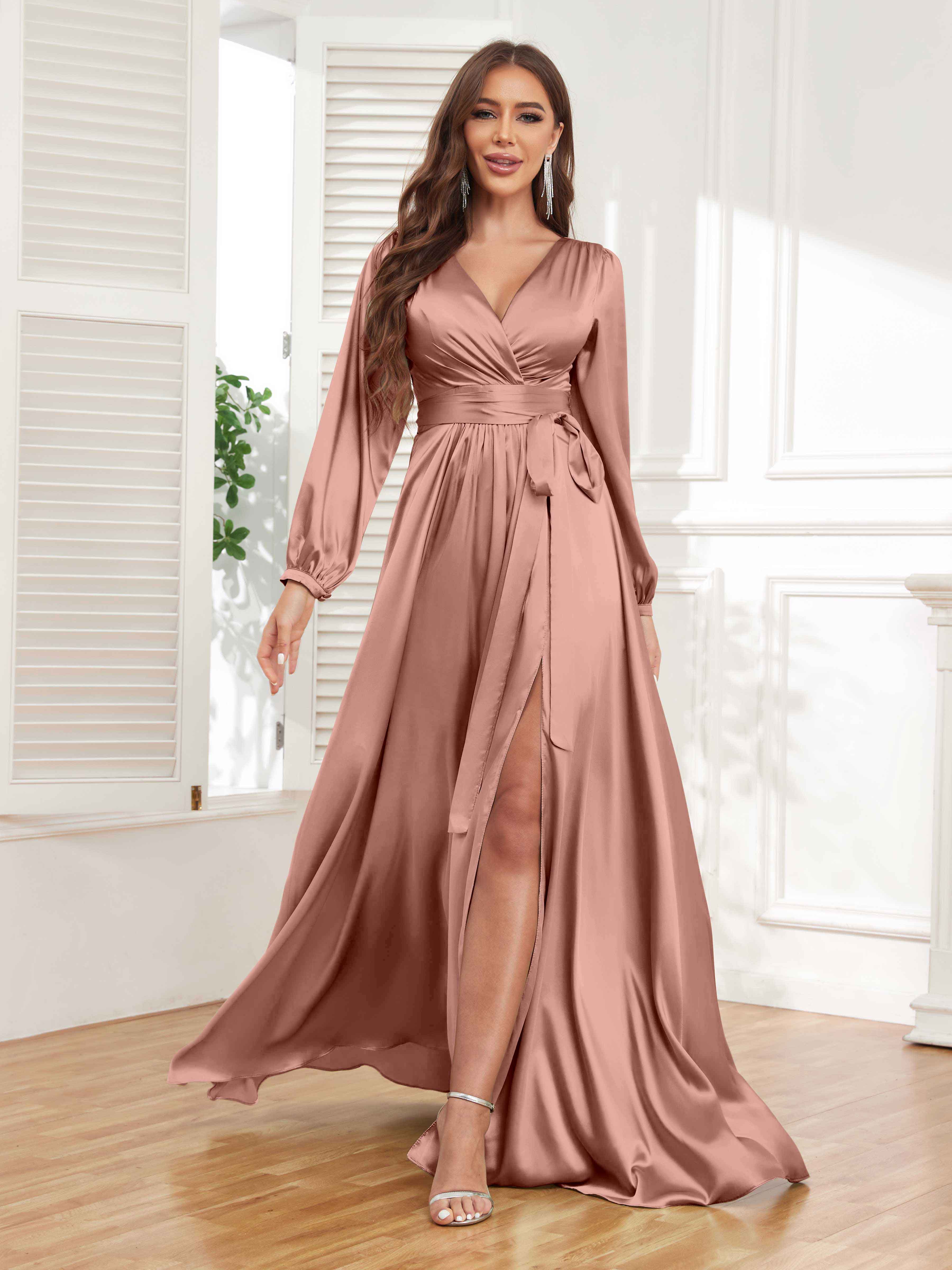 Long sleeve dusty rose bridesmaid dresses best sale