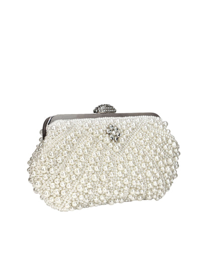 Handmade Pearl Evening Clutch Bag with Top Handle & Detachable Chain UK