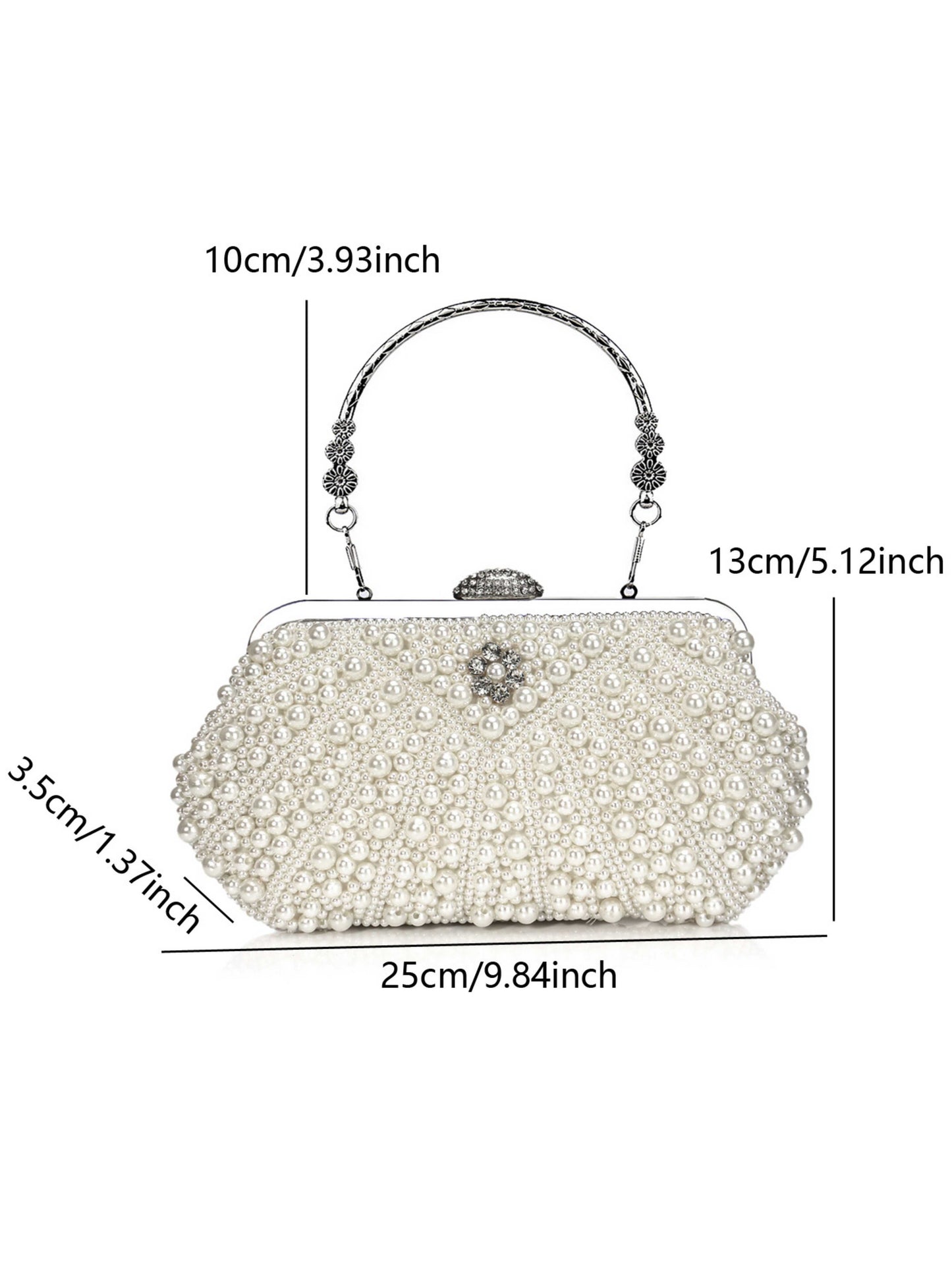 Handmade Pearl Evening Clutch Bag with Top Handle & Detachable Chain UK