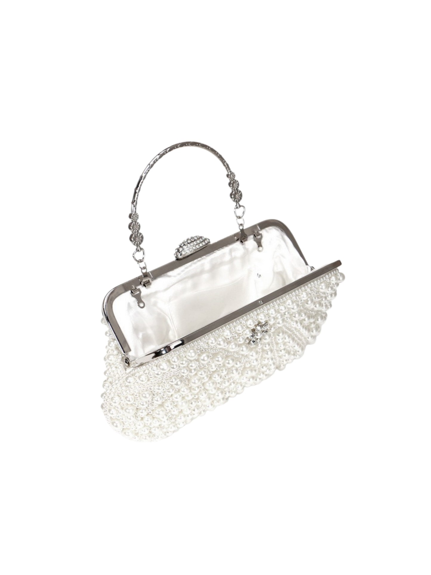 Handmade Pearl Evening Clutch Bag with Top Handle & Detachable Chain UK