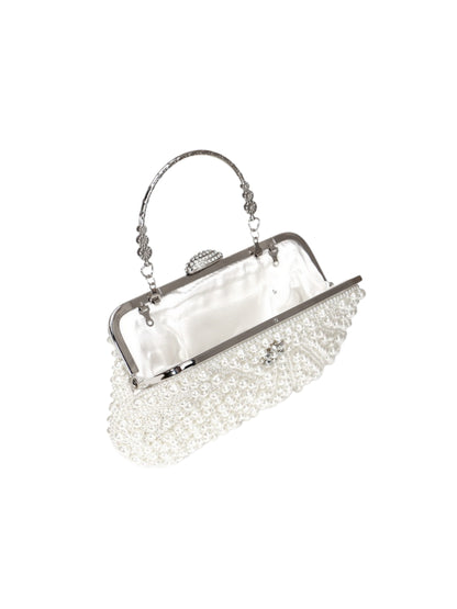 Handmade Pearl Evening Clutch Bag with Top Handle & Detachable Chain UK