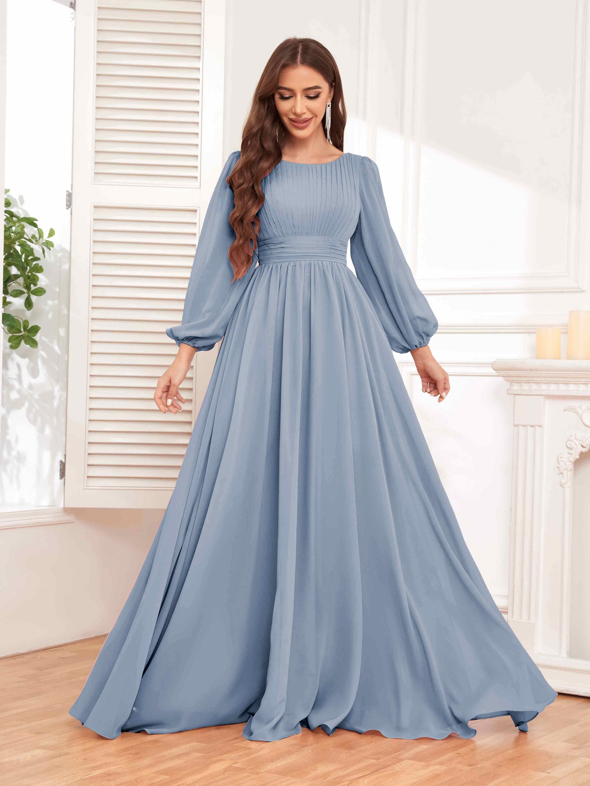 Impeccable Scoop Long Sleeves Ruched Chiffon Bridesmaid Dresses UK mollyevers.co.uk Impeccable Scoop Long Sleeves Ruched Chiffon Bridesmaid Dresses UK mollyevers.co.uk