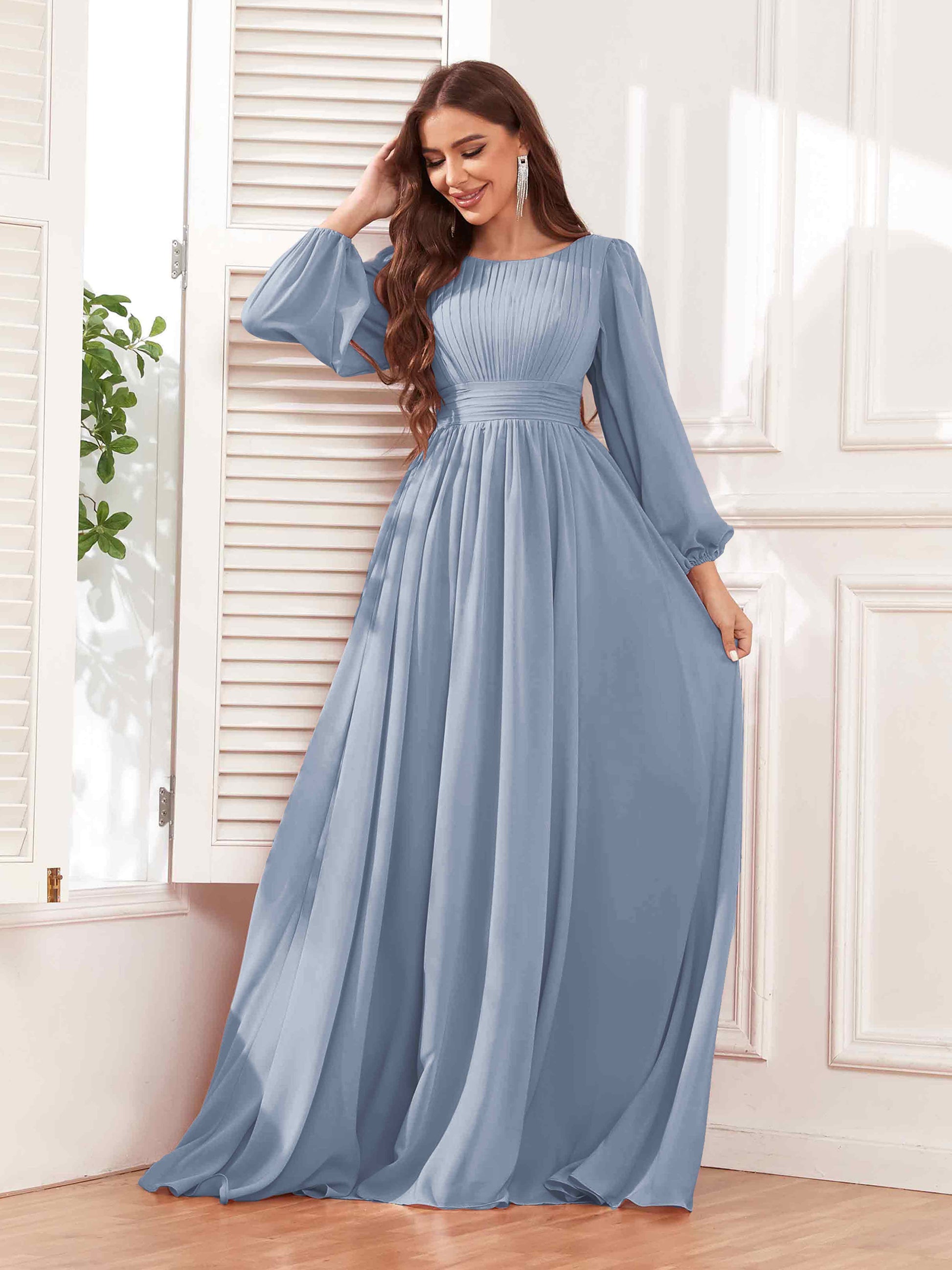 Impeccable Scoop Long Sleeves Ruched Chiffon Bridesmaid Dresses UK Impeccable Scoop Long Sleeves Ruched Chiffon Bridesmaid Dresses UK