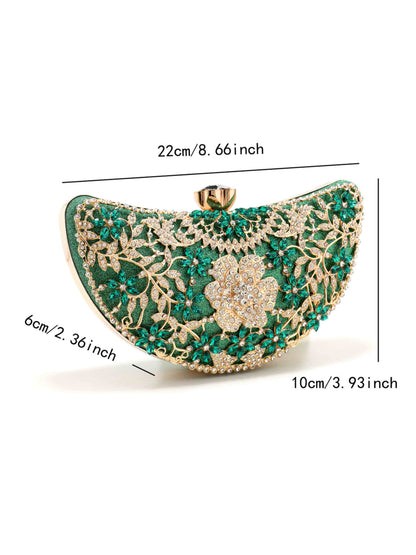 Luxury Crystal Floral Evening Clutch Bag with Metal Handle for Wedding, Prom & Formal Events UK