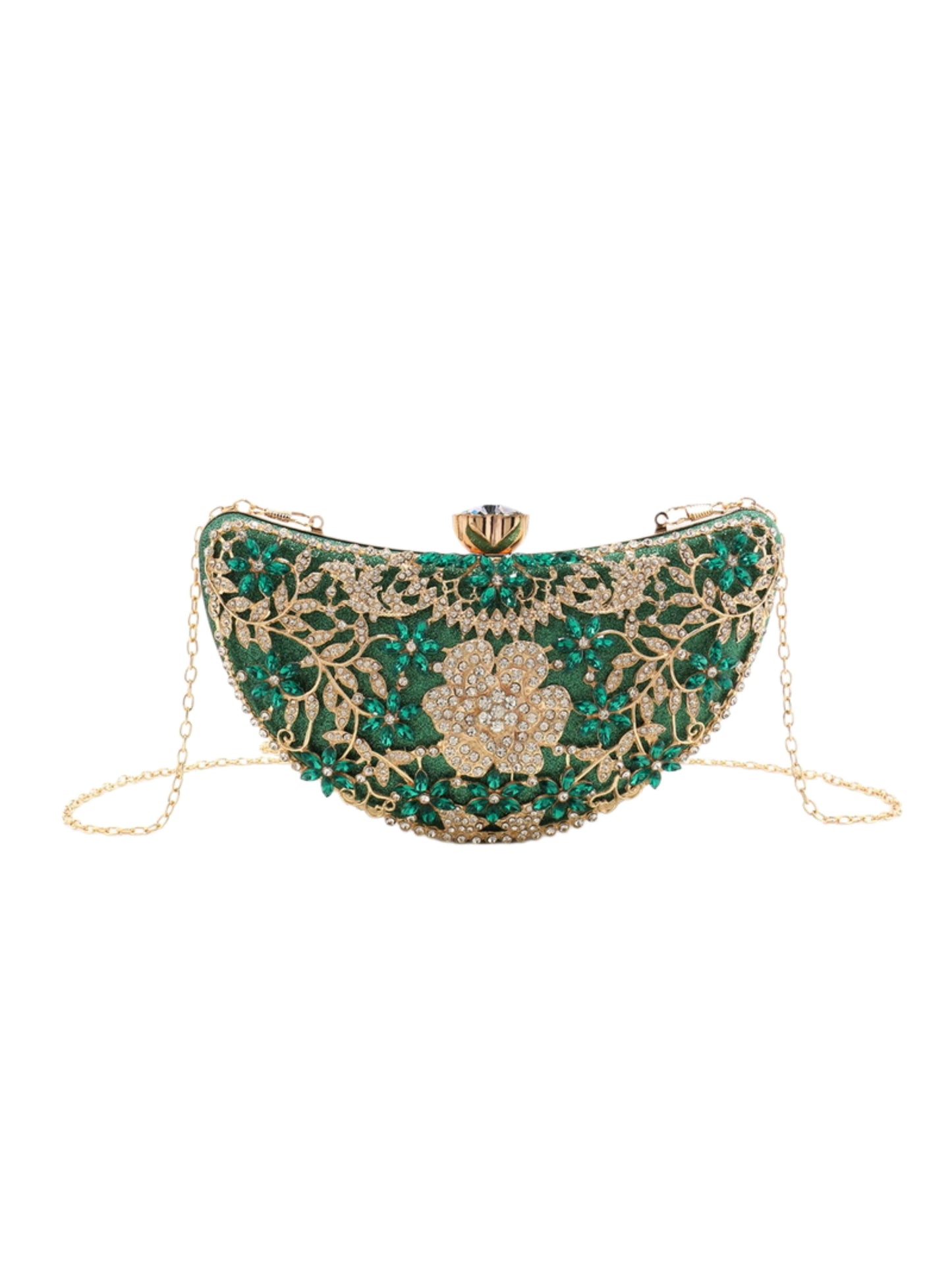 Luxury Crystal Floral Evening Clutch Bag with Metal Handle for Wedding, Prom & Formal Events UK