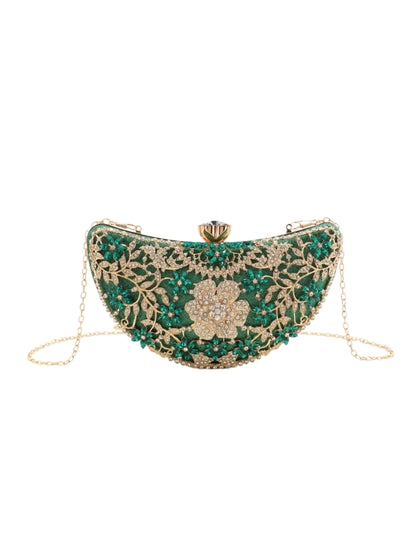 Luxury Crystal Floral Evening Clutch Bag with Metal Handle for Wedding, Prom & Formal Events UK