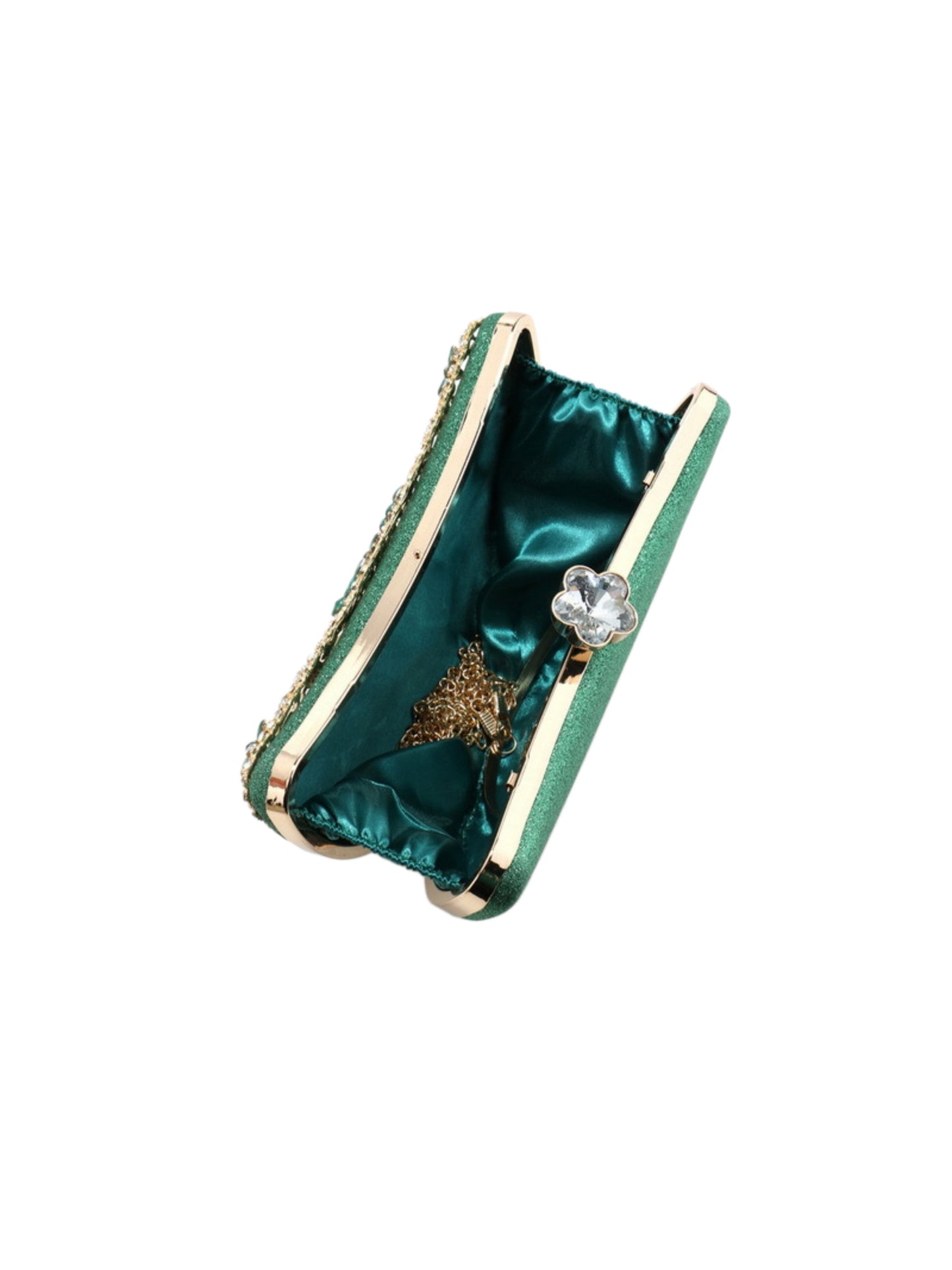 Luxury Crystal Floral Evening Clutch Bag with Metal Handle for Wedding, Prom & Formal Events UK