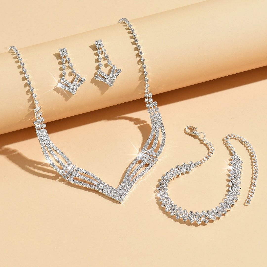 3 Set Luxury Crystal Jewelry Set Necklace Earrings Bracelet Sparkling Accessories Set UK