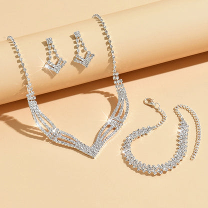 3 Set Luxury Crystal Jewelry Set Necklace Earrings Bracelet Sparkling Accessories Set UK