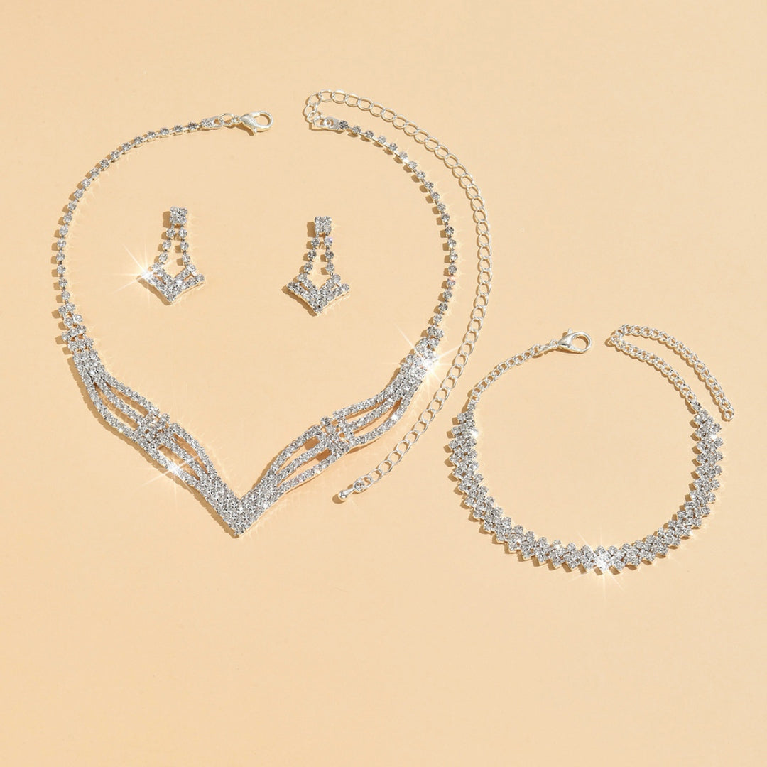 3 Set Luxury Crystal Jewelry Set Necklace Earrings Bracelet Sparkling Accessories Set UK