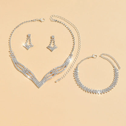 3 Set Luxury Crystal Jewelry Set Necklace Earrings Bracelet Sparkling Accessories Set UK
