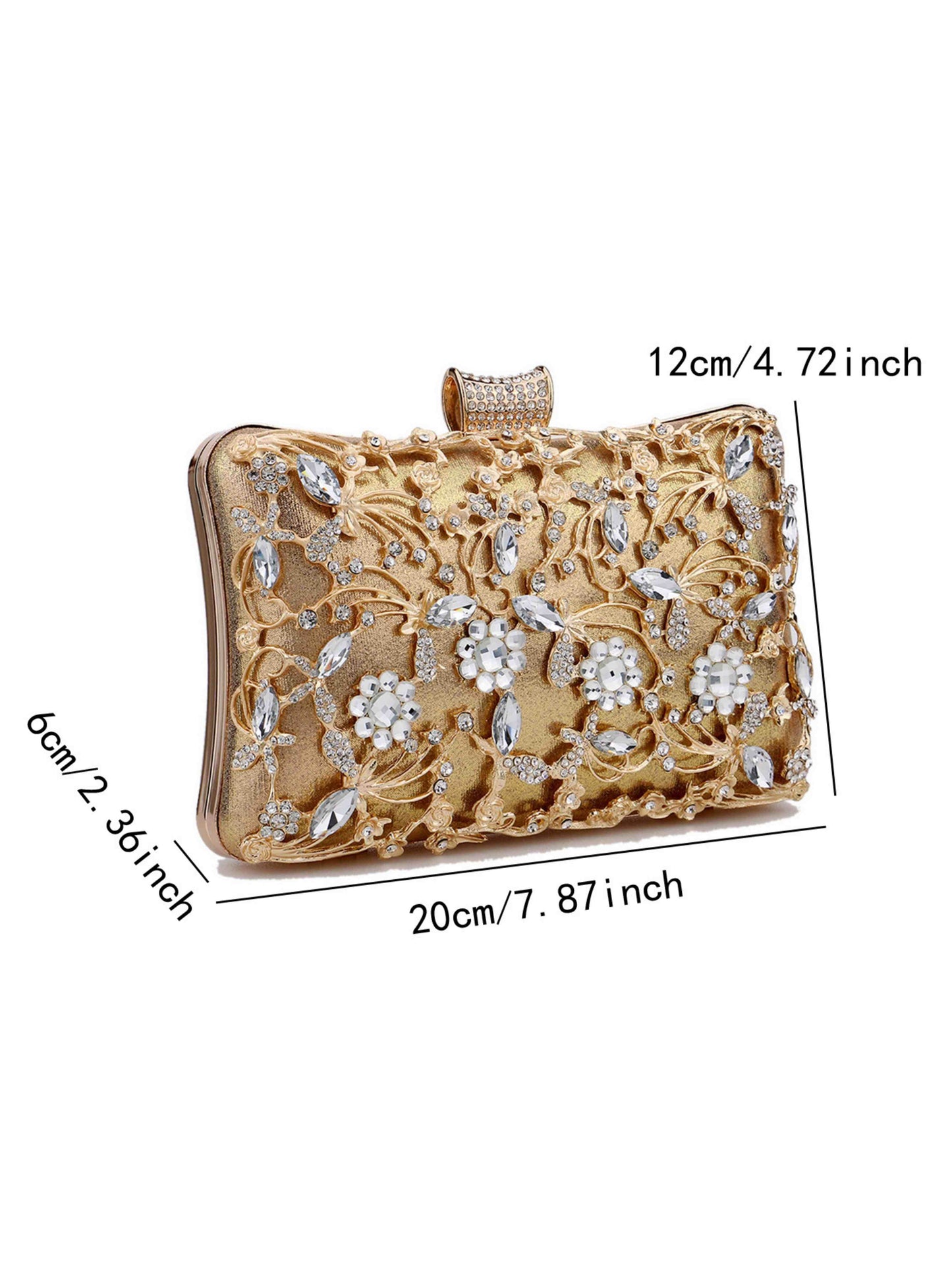 Luxury Floral Metal Crystal Evening Clutch Bag for Wedding, Cocktail & Evening Party UK