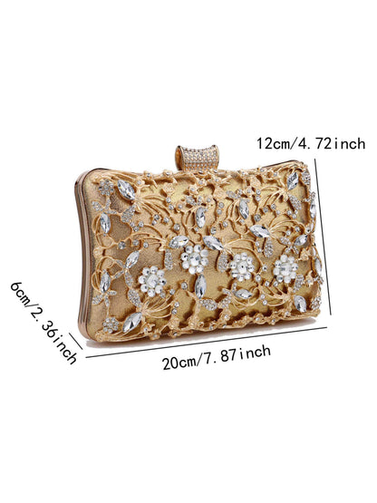 Luxury Floral Metal Crystal Evening Clutch Bag for Wedding, Cocktail & Evening Party UK