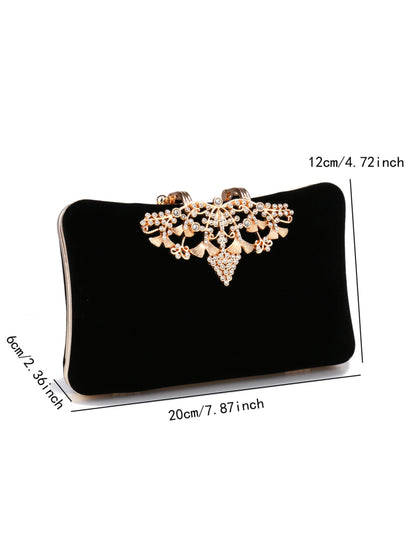 Luxury Rhinestone Velvet Evening Clutch Purse with Crystal Leaf Clasp UK