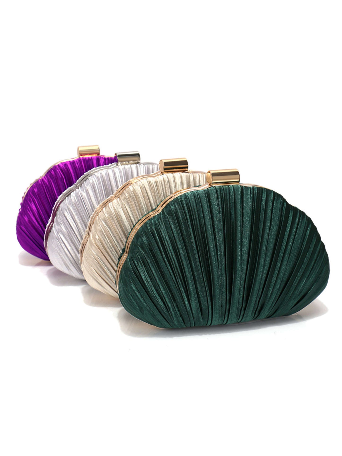 Luxury Shell Shaped Evening Clutch Purse with Pleated Satin & Chain Strap UK