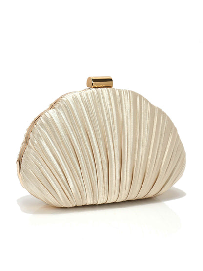 Luxury Shell Shaped Evening Clutch Purse with Pleated Satin & Chain Strap UK