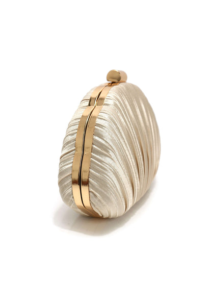 Luxury Shell Shaped Evening Clutch Purse with Pleated Satin & Chain Strap UK