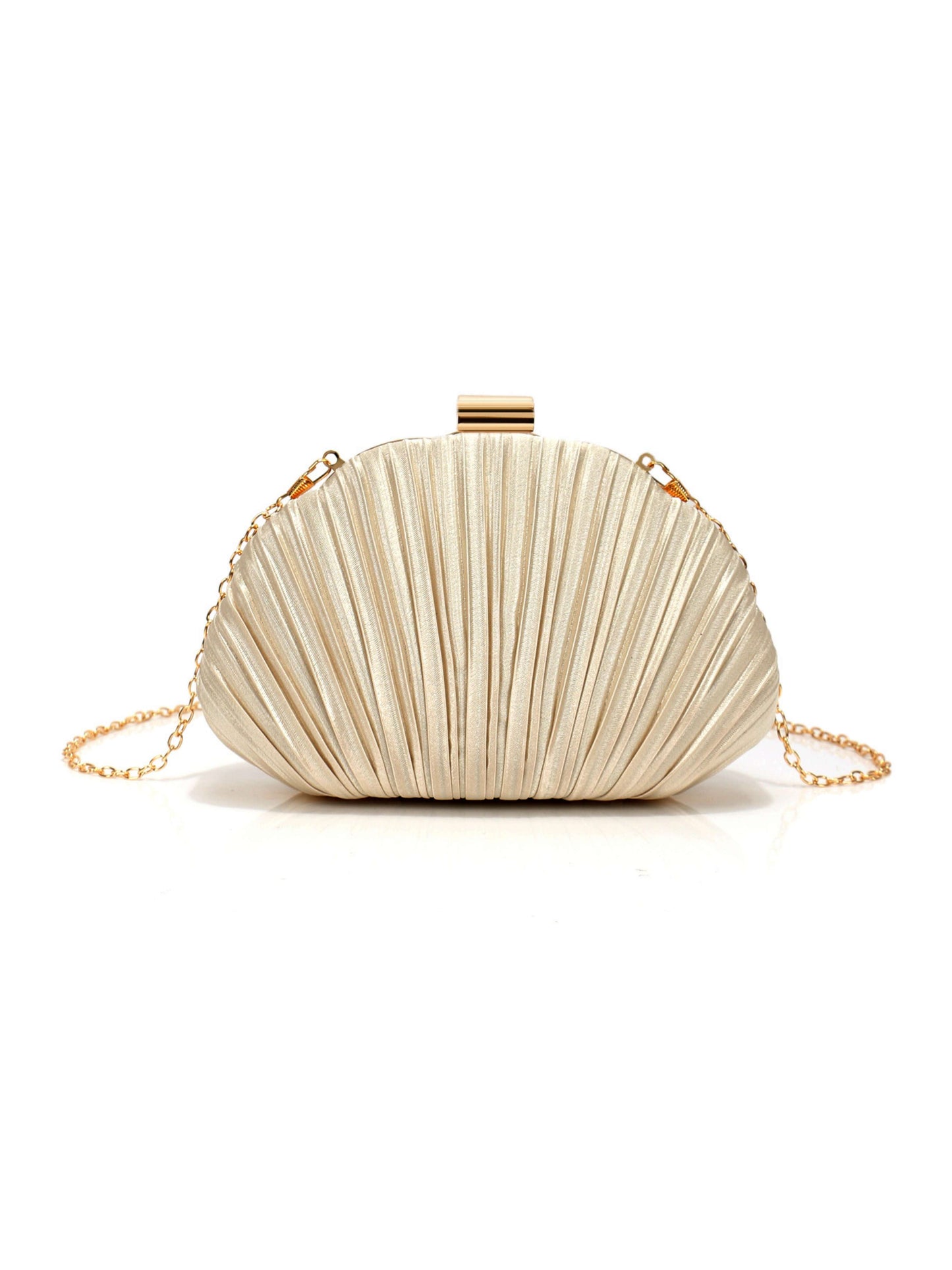 Luxury Shell Shaped Evening Clutch Purse with Pleated Satin & Chain Strap UK