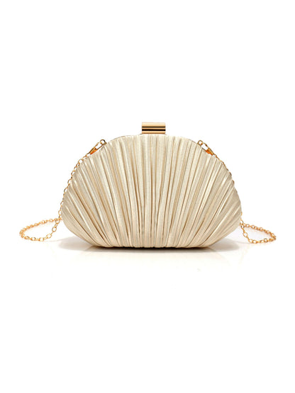 Luxury Shell Shaped Evening Clutch Purse with Pleated Satin & Chain Strap UK