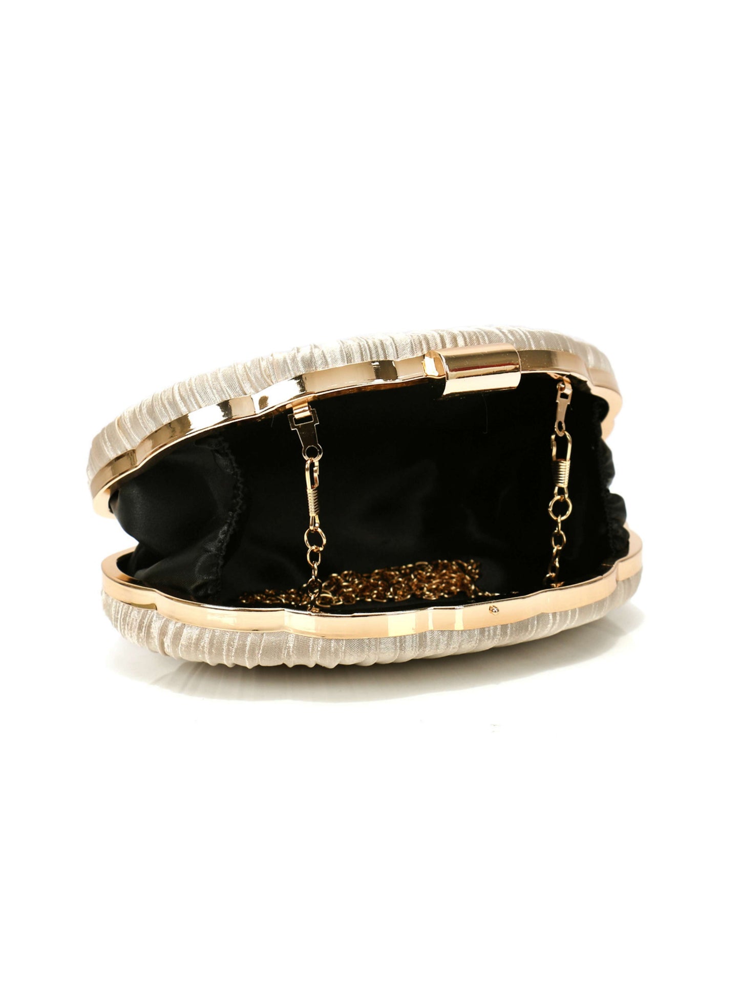 Luxury Shell Shaped Evening Clutch Purse with Pleated Satin & Chain Strap UK