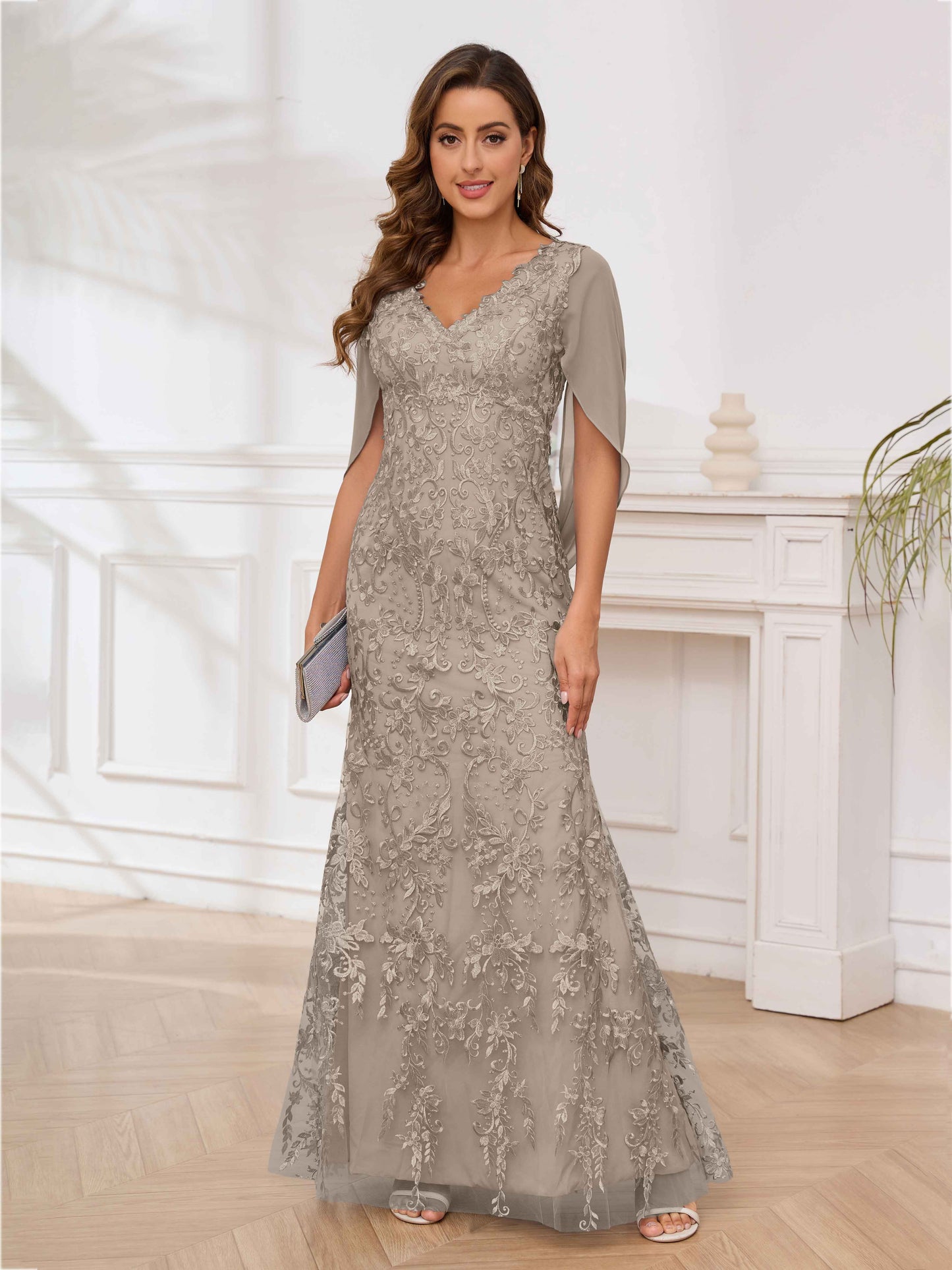 Charming Appliques Sheath Mother of the Bride Dresses with Cape