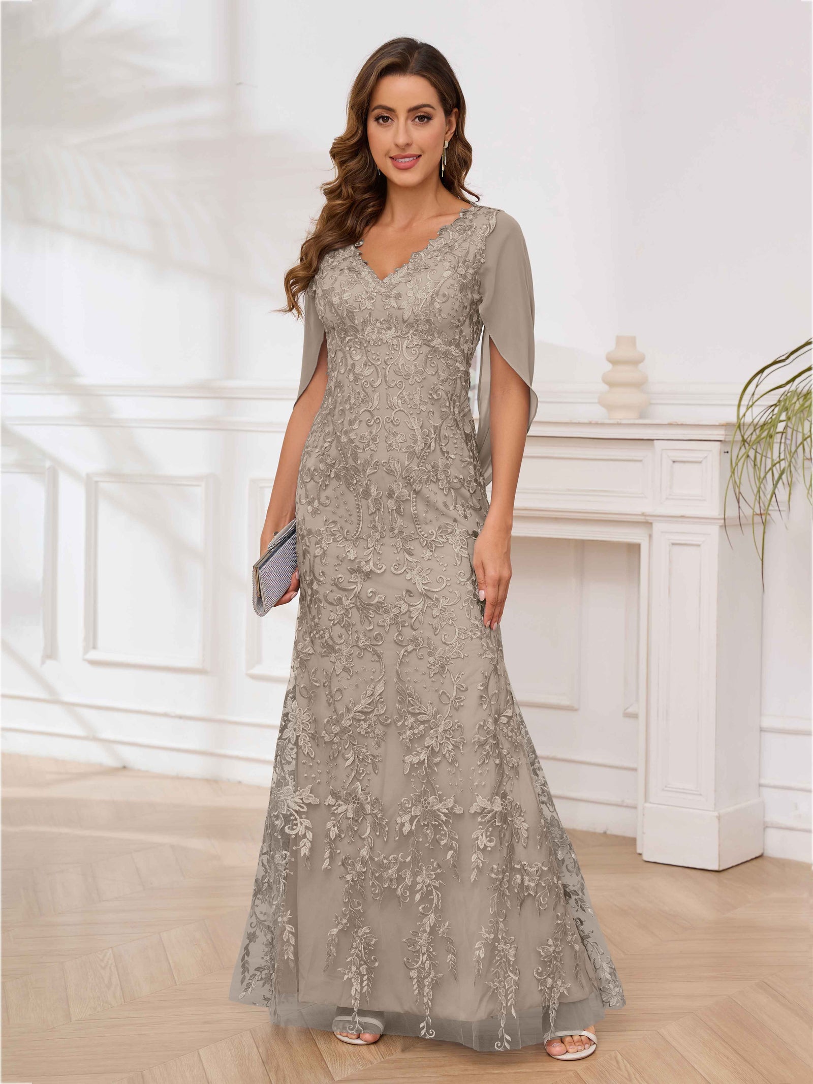 Charming Appliques Sheath Mother of the Bride Dresses with Cape