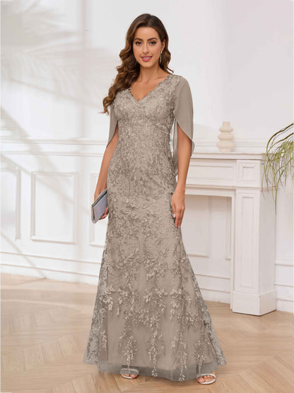 Charming Appliques Sheath Mother of the Bride Dresses with Cape