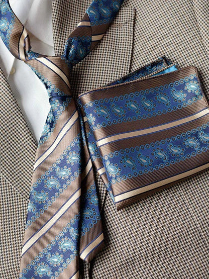 Men's Luxury Patterned Tie and Pocket Square Set Classic Formal Style UK