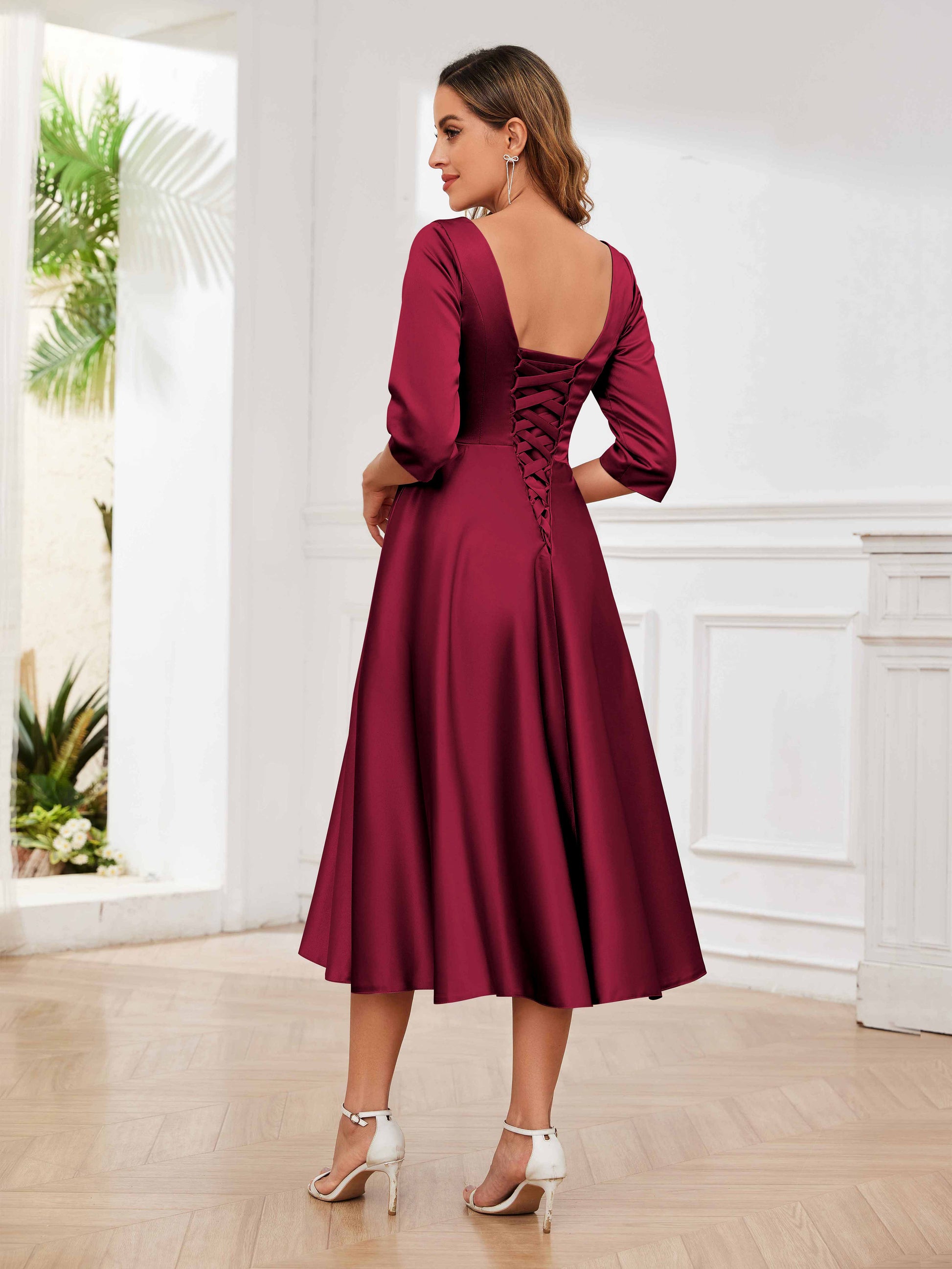 Modern A-Line Pockets Tea Length Satin Mother of the Bride Dresses UK mollyevers.co.uk Modern A-Line Pockets Tea Length Satin Mother of the Bride Dresses UK mollyevers.co.uk