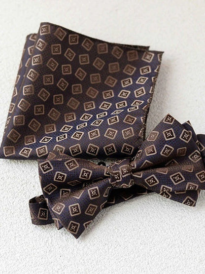 Modern Men's Bow Tie and Pocket Square Set Elegant Formal Wedding Accessories UK