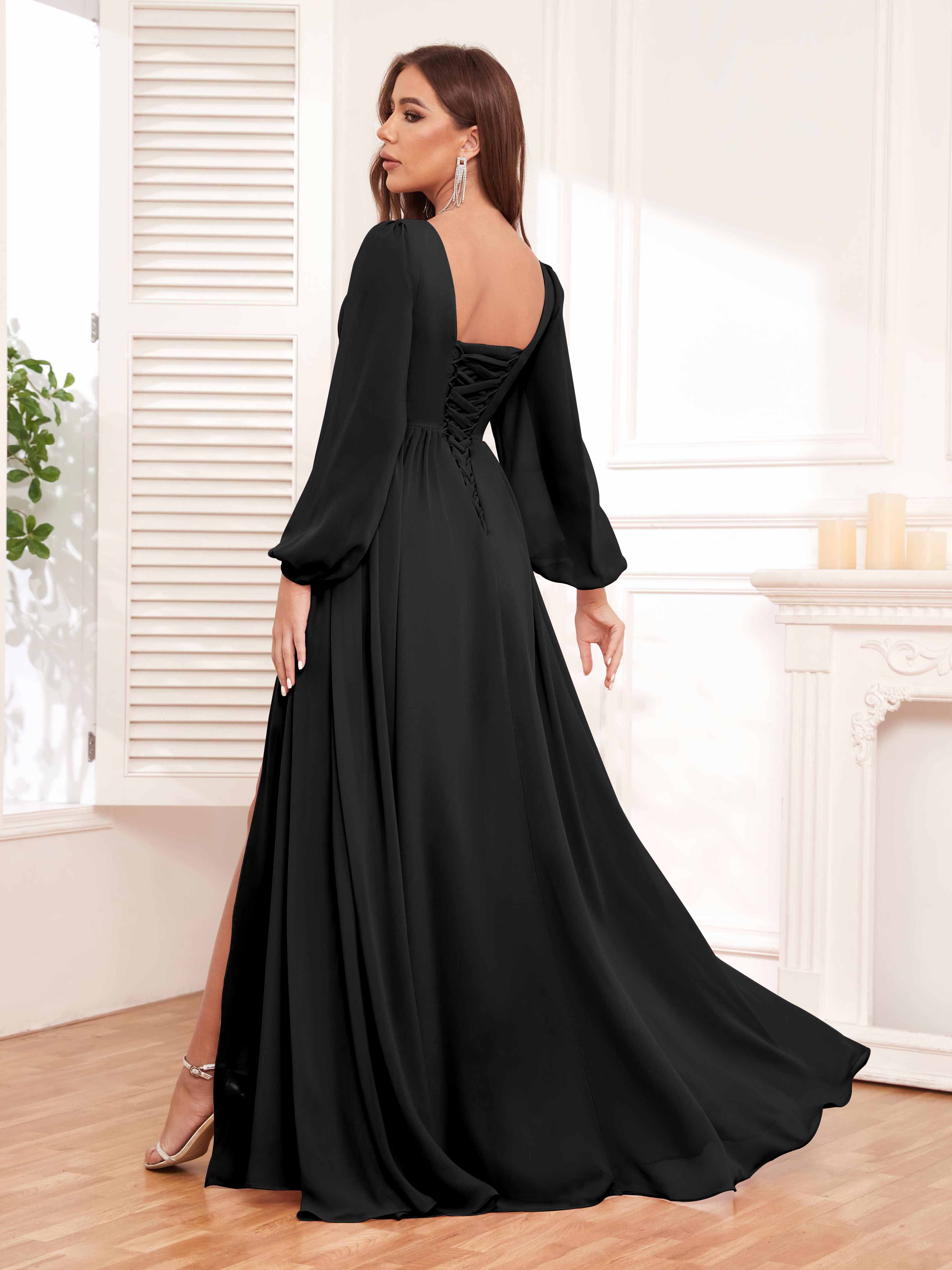 Modern V Neck Slit Chiffon Bridesmaid Dresses UK With Pockets