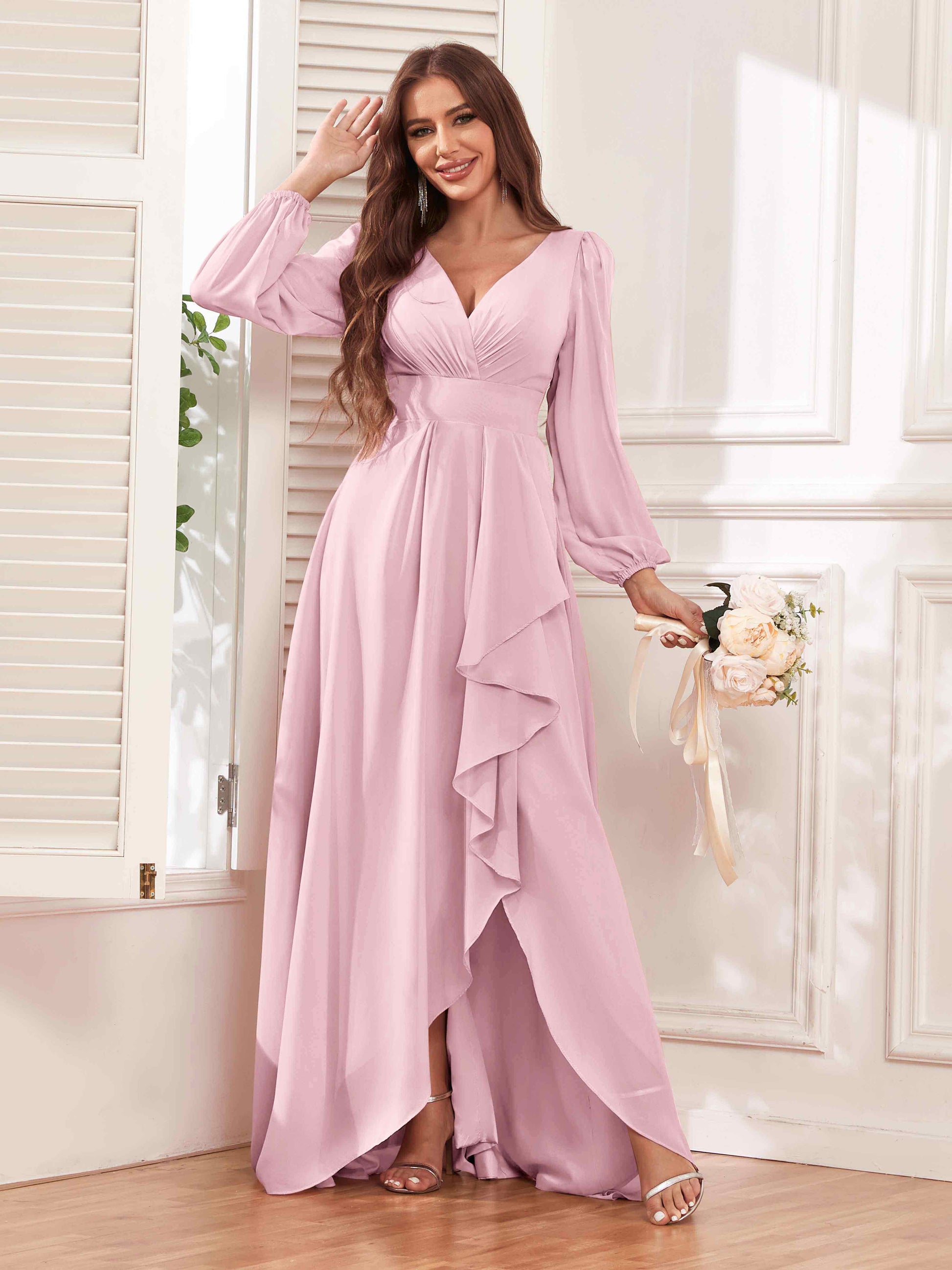 candy pink bridesmaid dresses uk WEDTREND Women Elegant Candy Pink Long Bridesmaid Dress A-Line Halter Neck Tiered Backless Chiffon Maxi Dress with Rose Accent Wedtrend UK