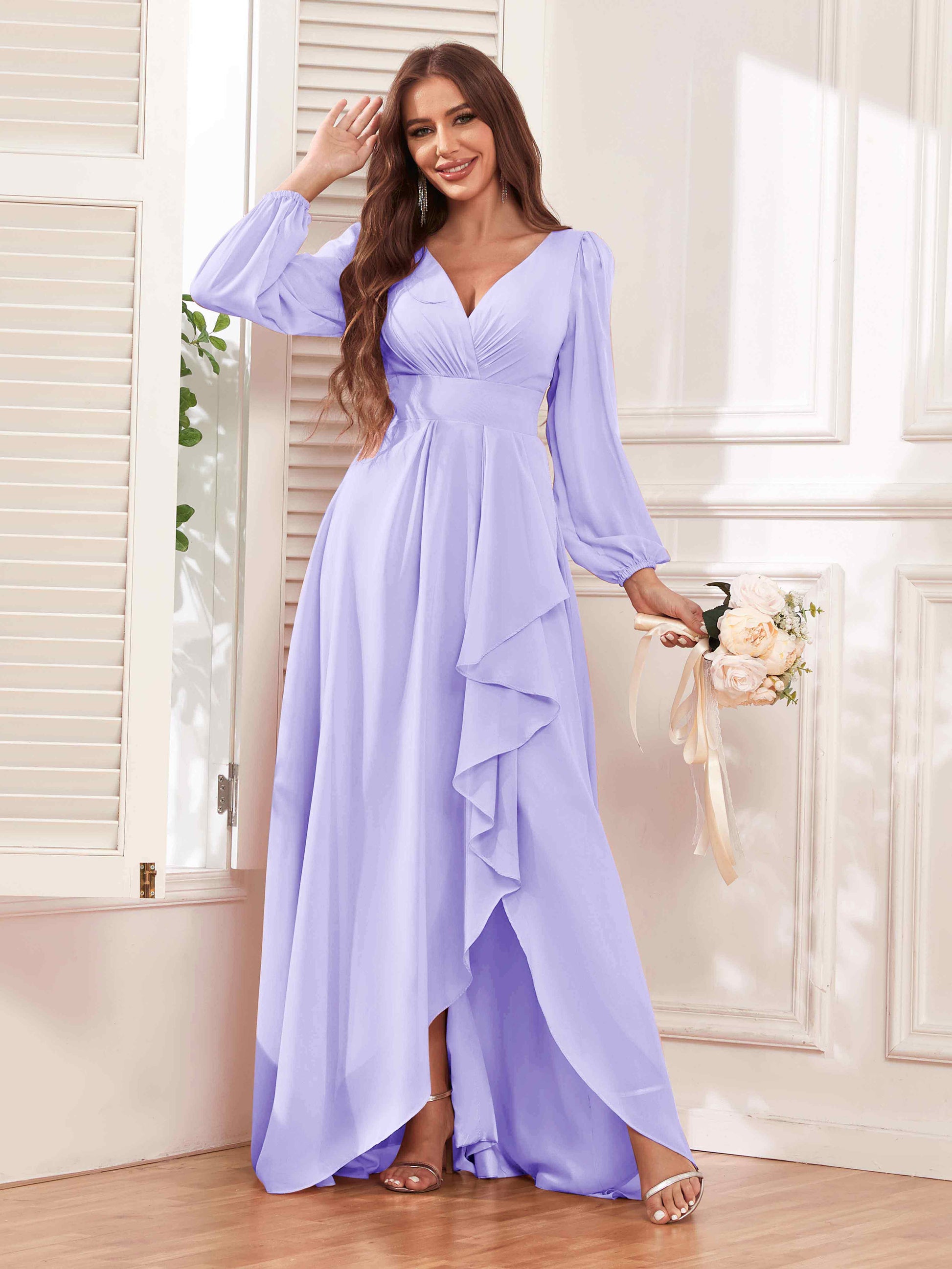 Elegant Pink Bridesmaid Dresses Plus Size Bridesmaid Dresses 2026 Chic Women's Chiffon A-Line Deep V- Elegant Pink Bridesmaid Dresses Plus Size Bridesmaid Dresses 2026 Chic Women's Chiffon A-Line Deep V-