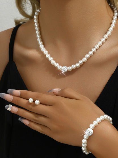 3 Set Pearl Crystal Jewelry Set Necklace Bracelet Earrings  Set for Wedding Evening Wear UK