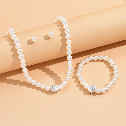 3 Set Pearl Crystal Jewelry Set Necklace Bracelet Earrings  Set for Wedding Evening Wear UK