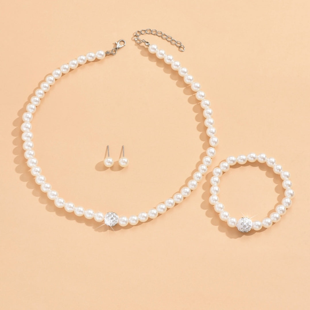 3 Set Pearl Crystal Jewelry Set Necklace Bracelet Earrings  Set for Wedding Evening Wear UK