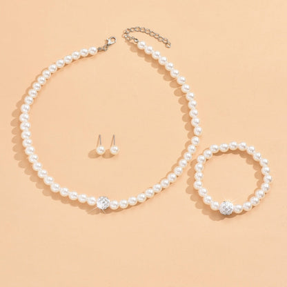 3 Set Pearl Crystal Jewelry Set Necklace Bracelet Earrings  Set for Wedding Evening Wear UK