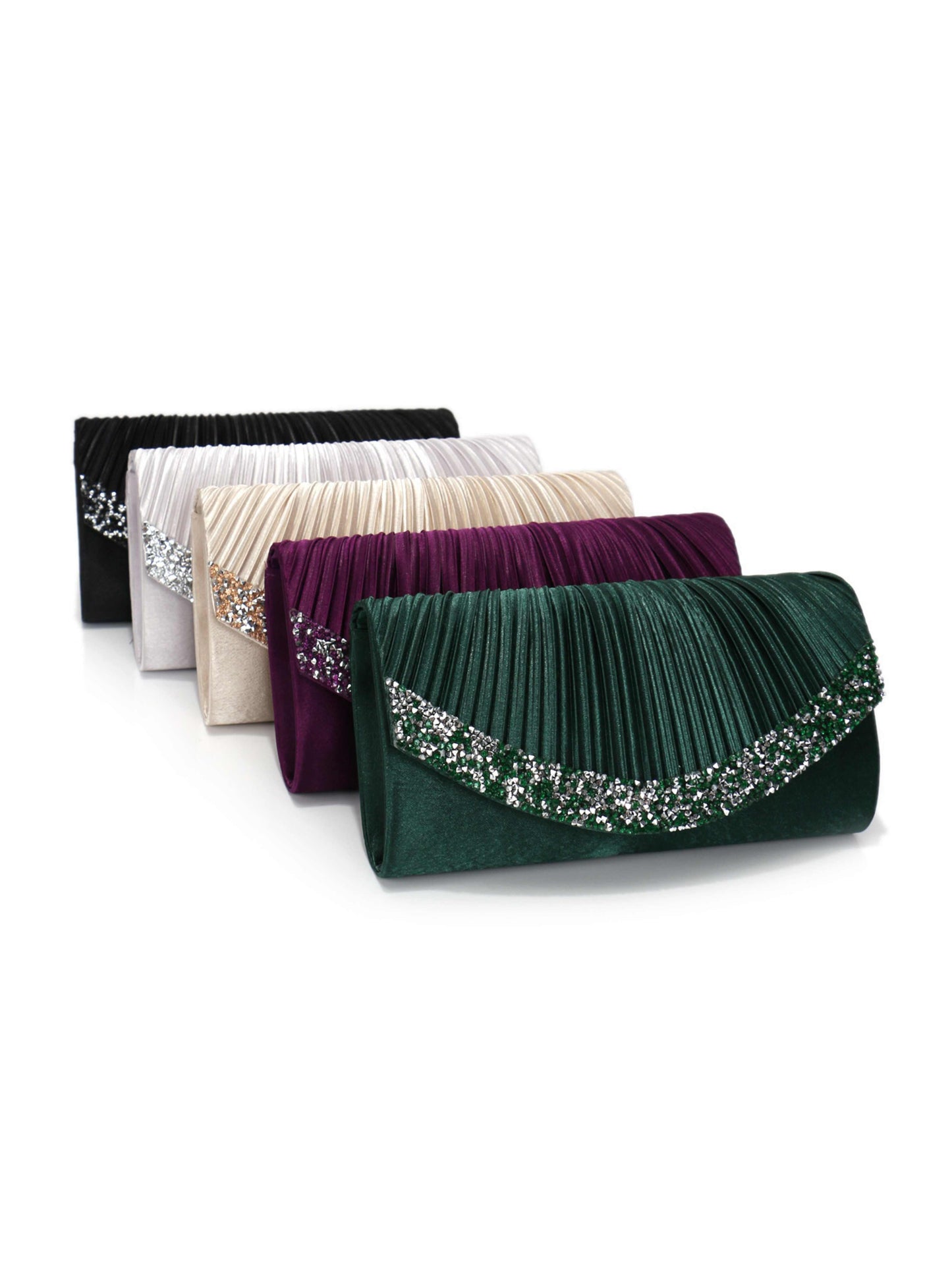 Pleated Envelope Clutch Bag with Crystal Trim for Wedding, Prom & Evening Party UK