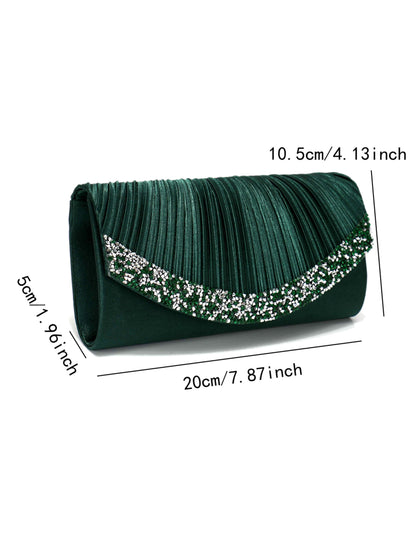 Pleated Envelope Clutch Bag with Crystal Trim for Wedding, Prom & Evening Party UK