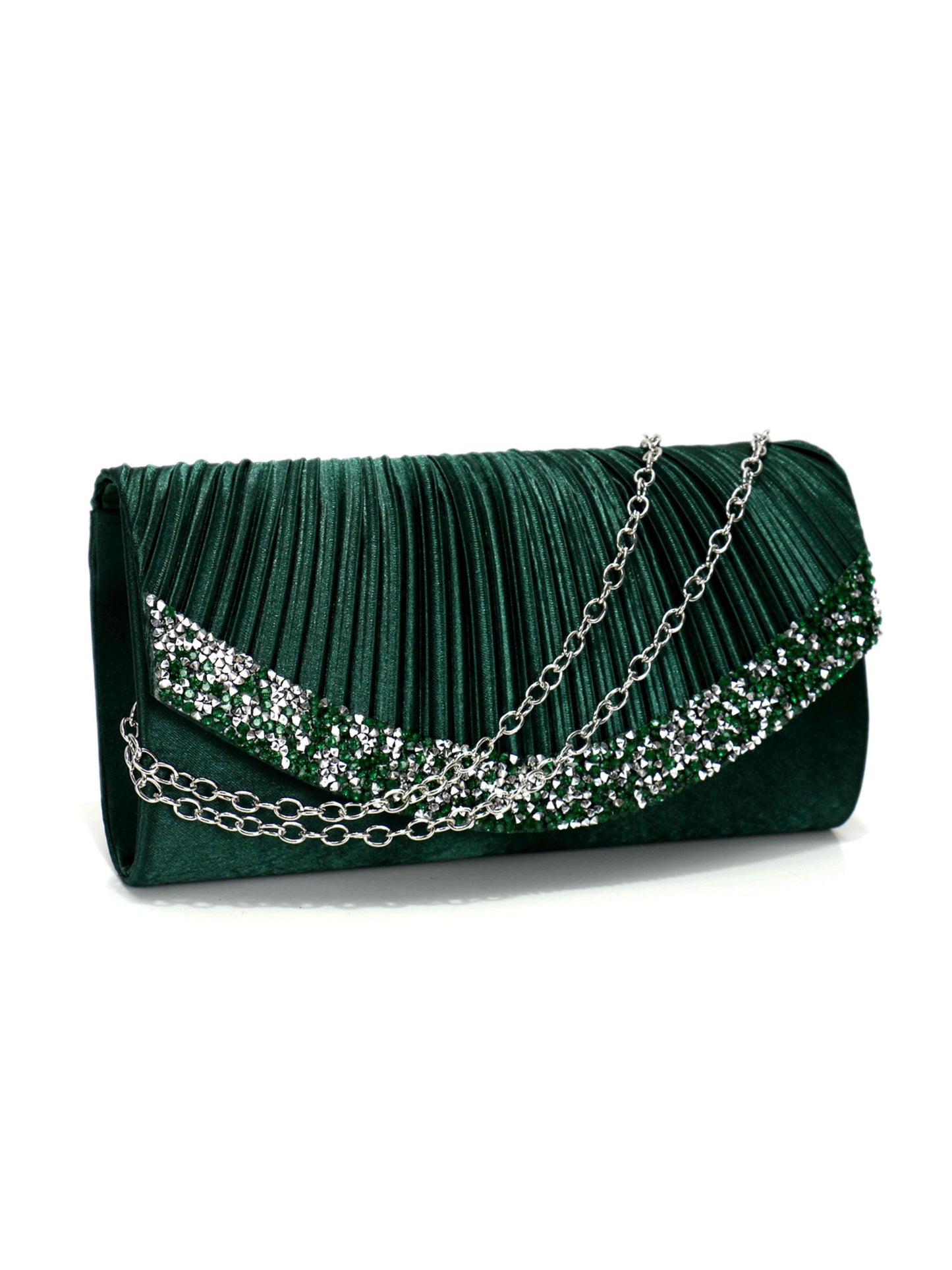 Pleated Envelope Clutch Bag with Crystal Trim for Wedding, Prom & Evening Party UK