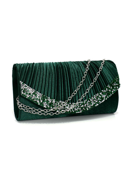 Pleated Envelope Clutch Bag with Crystal Trim for Wedding, Prom & Evening Party UK