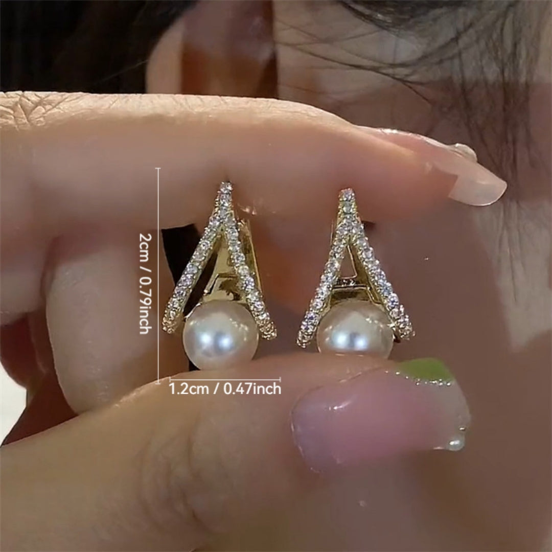 Romantic Pearl Stud Earrings Elegant Gold Crystal Design for Women UK