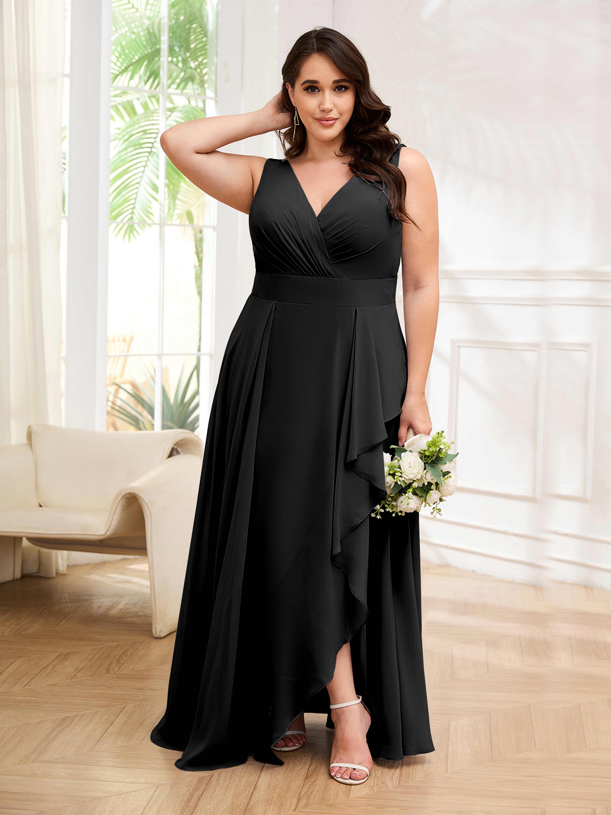 Romantic Sleeveless Ruffles Chiffon Plus Size Bridesmaid Dresses UK –