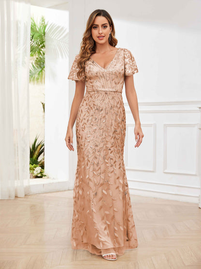 Romantic V-Neck Column Maxi Sequins Chiffon Mother of the Bride Dresses UK