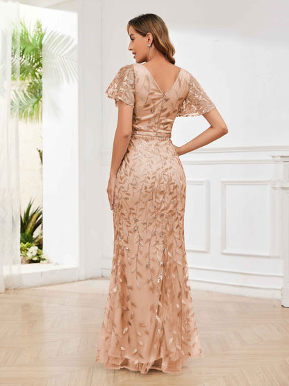 Romantic V-Neck Column Maxi Sequins Chiffon Mother of the Bride Dresses UK