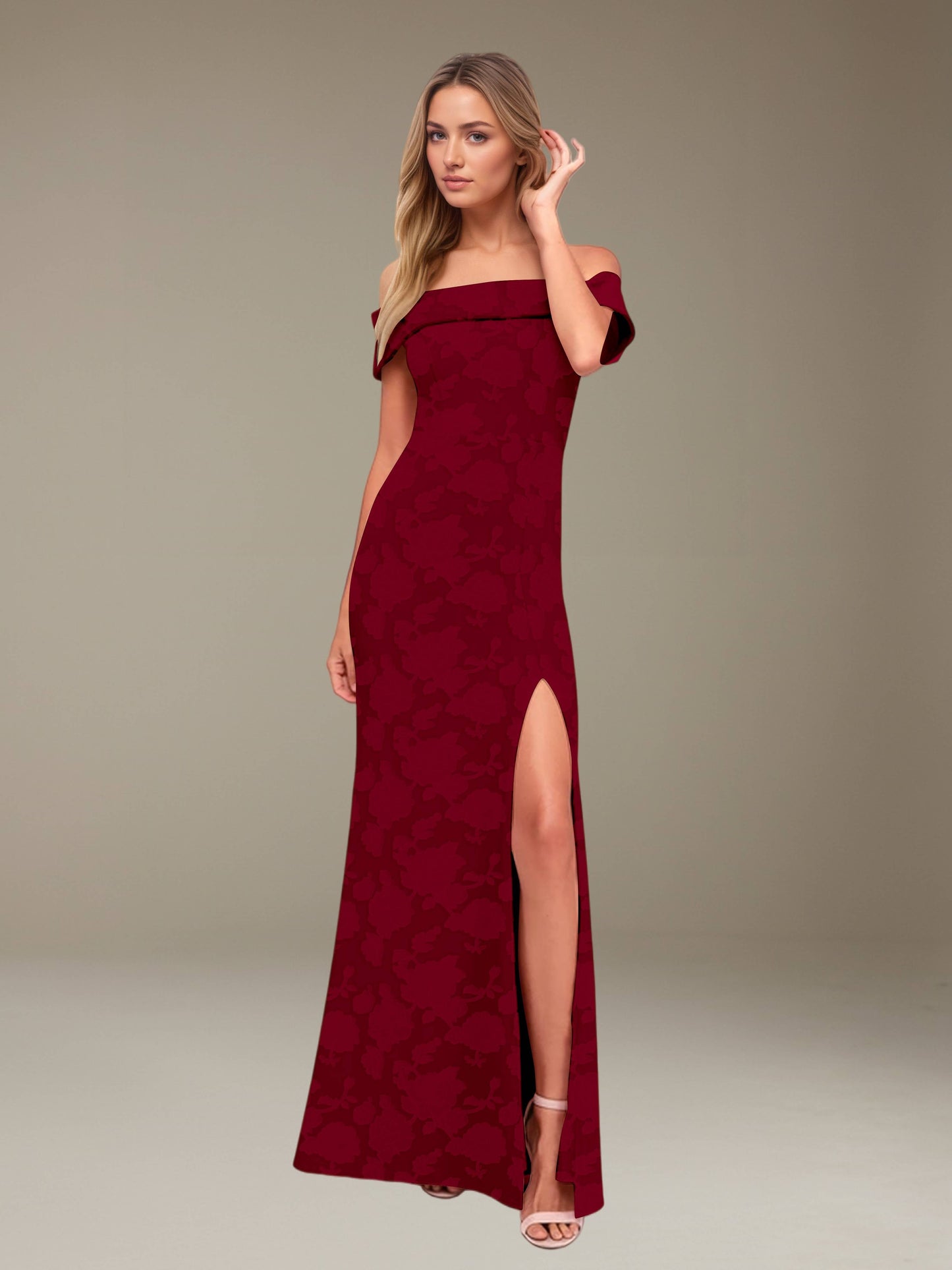 Sheath/Column Off-The-Shoulder Floor-length Floral Lace Bridesmaid Dresses with Split Side UK