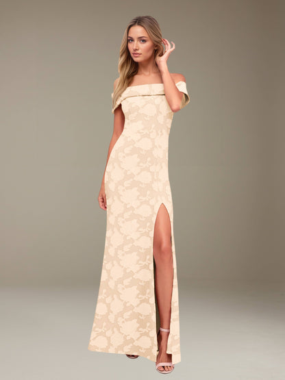 Sheath/Column Off-The-Shoulder Floor-length Floral Lace Bridesmaid Dresses with Split Side UK