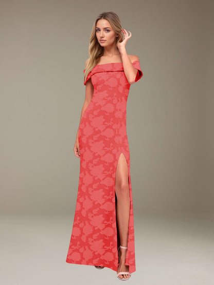 Sheath/Column Off-The-Shoulder Floor-length Floral Lace Bridesmaid Dresses with Split Side UK